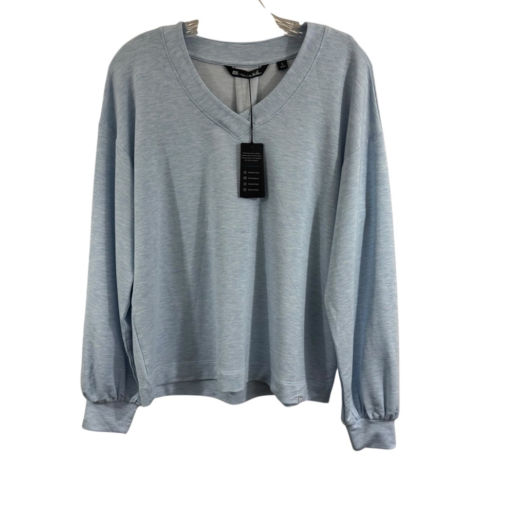 Travis Mathew Women’s Long Weekend V-Neck Sweatshirt Top Blue Size Small NEW